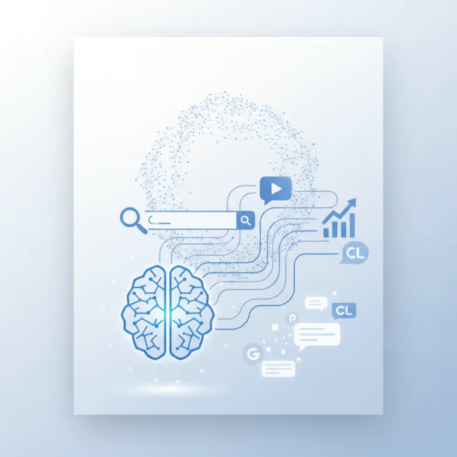 Professional, modern business illustration for a website section about "KI-Agentur: Wenn künstliche Intelligenz auf Marketing-Expertise trifft". Context: Künstliche Intelligenz verändert grundlegend, 